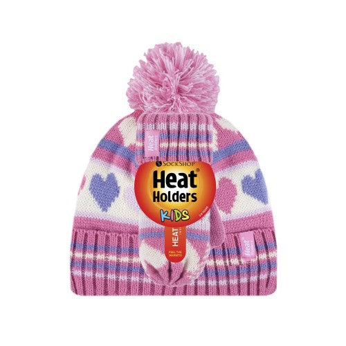 HEAT HOLDERS Jacquard Thermal Hat with Pom Pom & Mittens- Girls 3-6 years