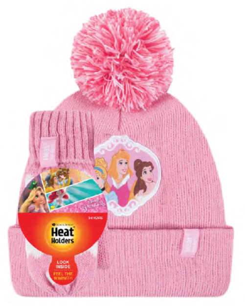 HEAT HOLDERS Licensed Disney Hat and Mittens Set-PRINCESS-Girls 3-6 years
