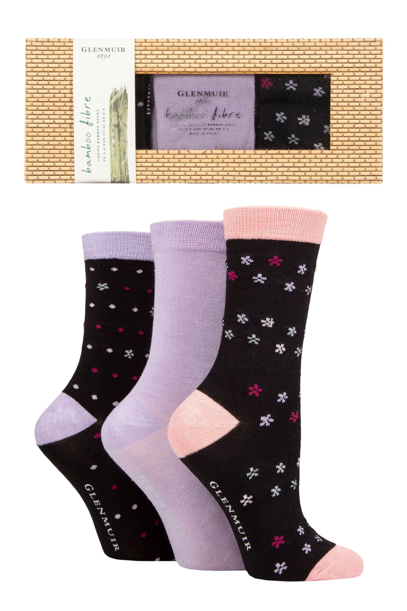GLENMUIR 3PK Gift Boxed Bamboo Socks -Womens 4-8