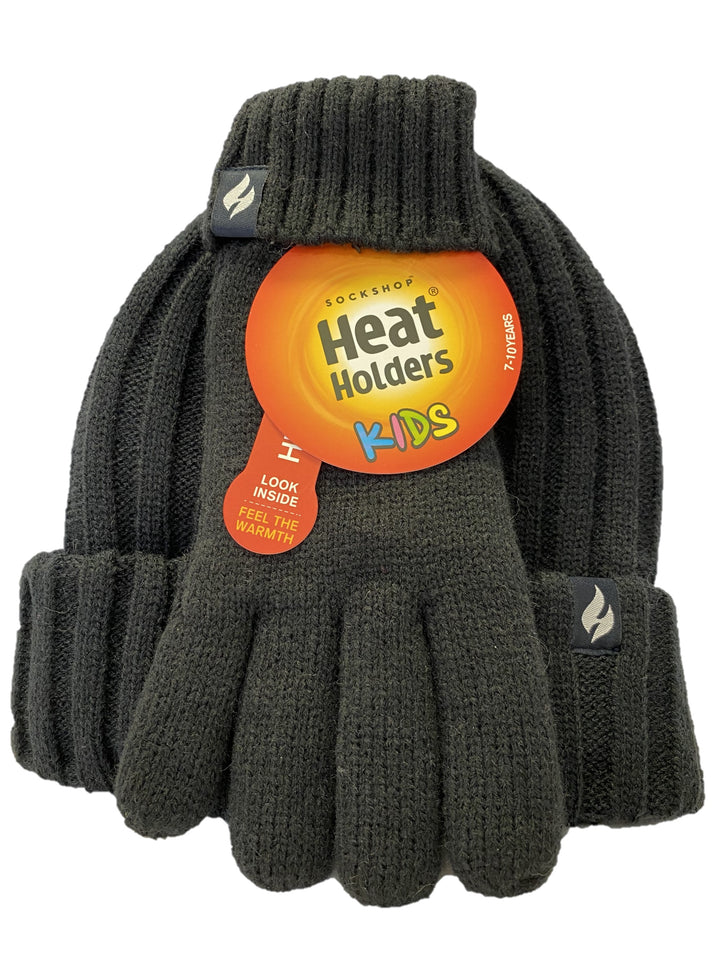 HEAT HOLDERS Open Road Ribbed Turn Over Thermal Beanie and Gloves-Boys 7-10 years