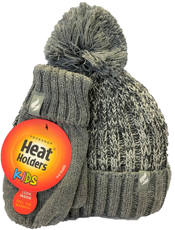 HEAT HOLDERS Turn Over Thermal Beanie & Mittens Set - Kids 3-6 years