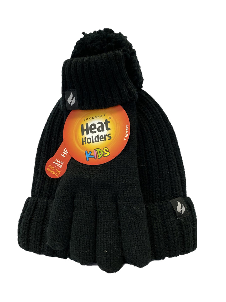 HEAT HOLDERS Enchanted Forest Ribbed Pom Pom Beanie and Gloves Set-Girls 7-10 years