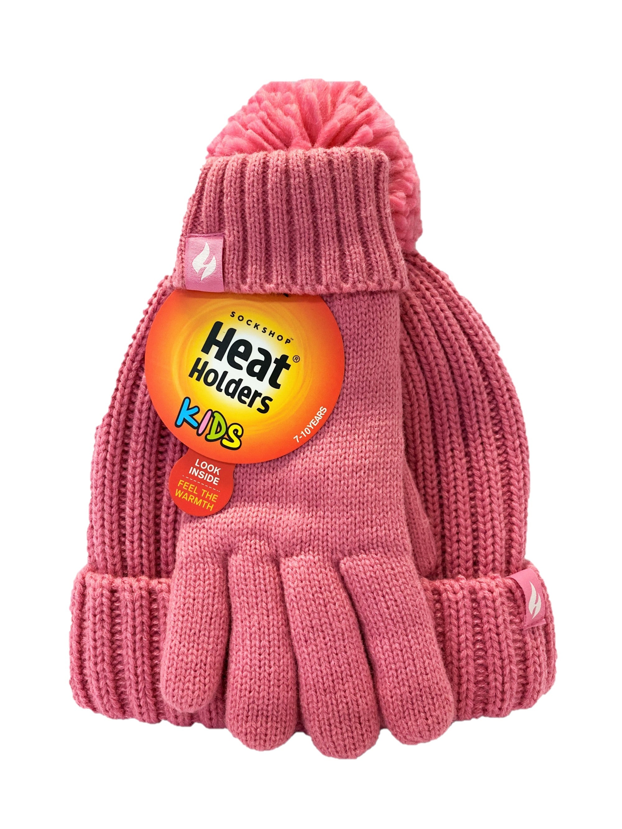 HEAT HOLDERS Enchanted Forest Ribbed Pom Pom Beanie and Gloves Set-Girls 7-10 years