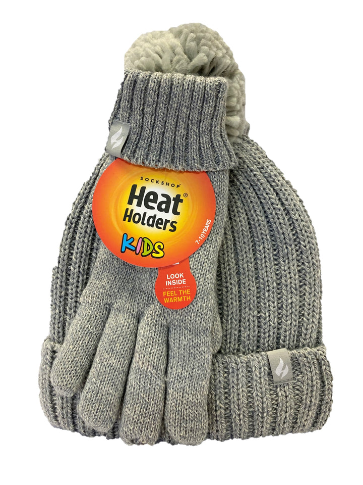 HEAT HOLDERS Enchanted Forest Ribbed Pom Pom Beanie and Gloves Set-Girls 7-10 years