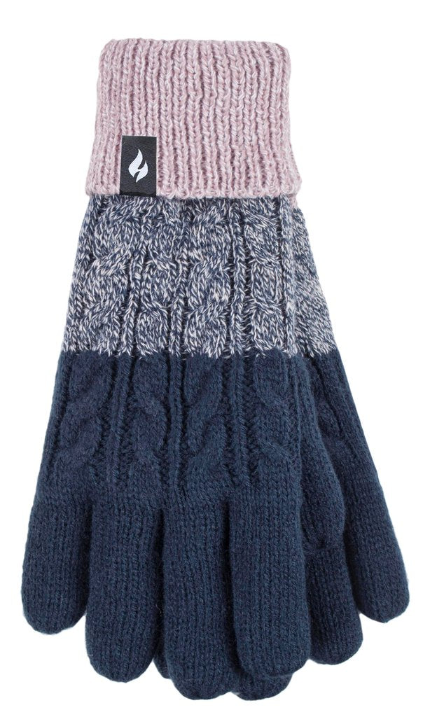 HEAT HOLDERS Dolomites Cable Block Stripe Thermal Gloves-Womens