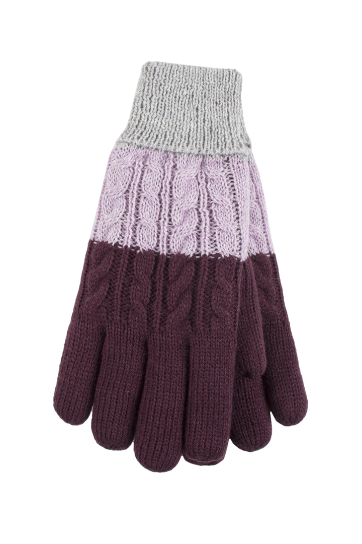 HEAT HOLDERS Dolomites Cable Block Stripe Thermal Gloves-Womens