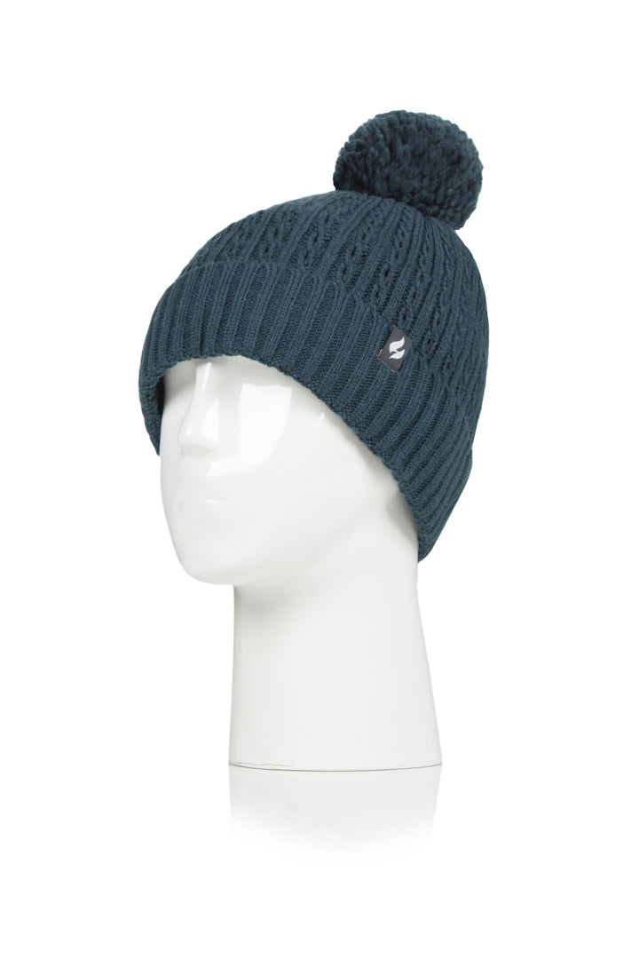 HEAT HOLDERS Ellery Cable Turnover Pom Pom Thermal Beanie - Womens