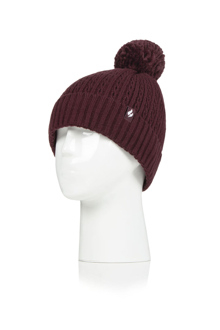 HEAT HOLDERS Ellery Cable Turnover Pom Pom Thermal Beanie - Womens