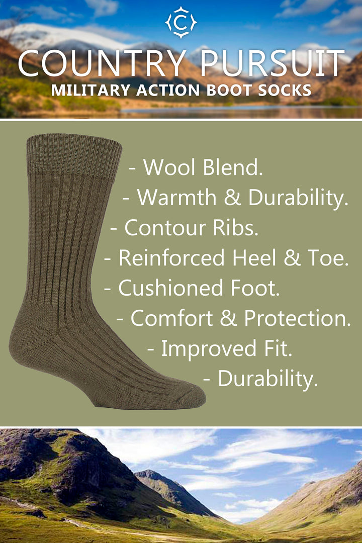 SOCK SHOP COUNTRY PURSUIT  Military Short Wool Boot Socks - Mens 7-11