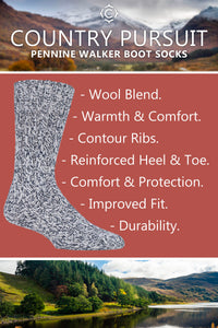 SOCKSHOP COUNTRY PURSUIT 1Pk Wool Rich Outdoor Pennine Walker Socks -Mens 7-11
