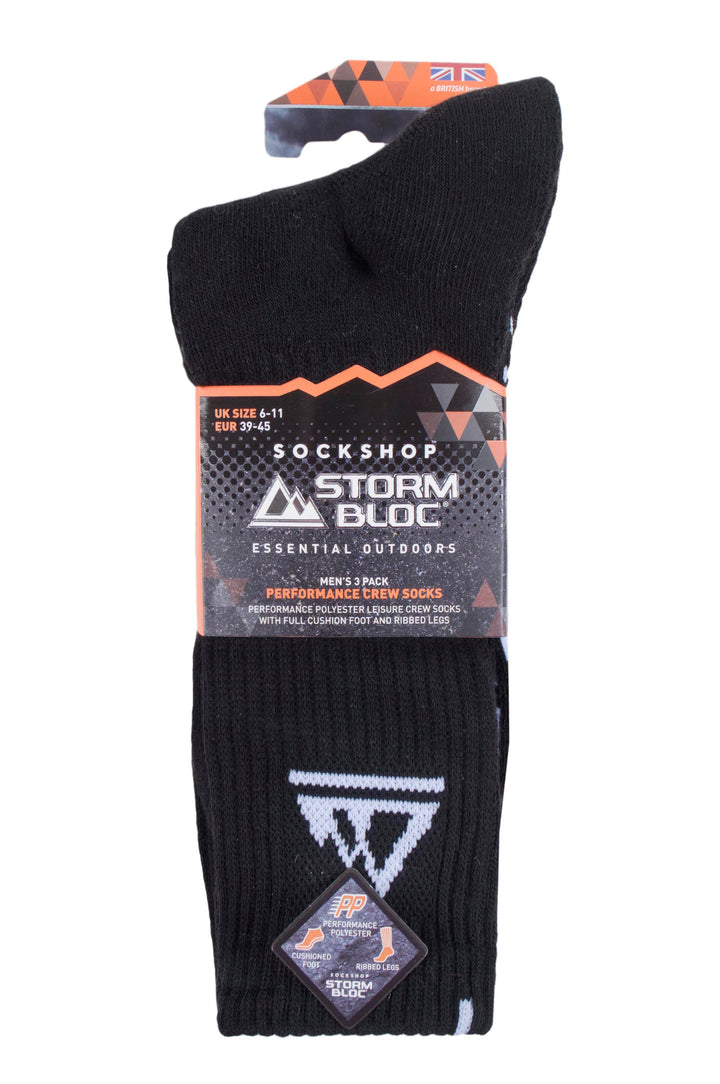 STORM BLOC 3Pk Performance Crew Sports Socks-Mens 6-11