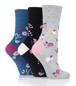 6 Pairs Ladies Gentle Grip Cotton Socks Fun Feet Autumn Leaves