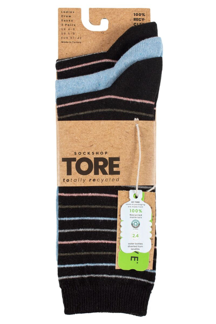 TORE 3Pk 100% Recycled Striped Socks-Womens 4-8