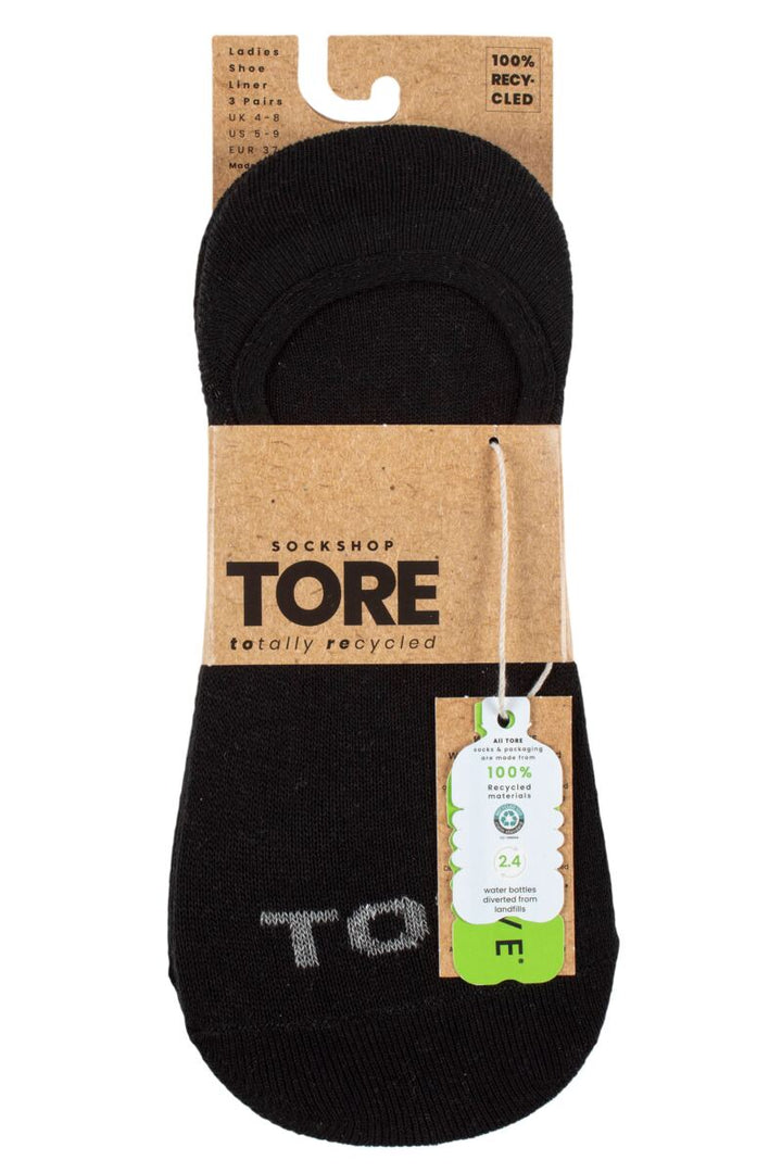 TORE 3PK 100% Recycled Plain Ped "No Show" Socks -Womens 4-8