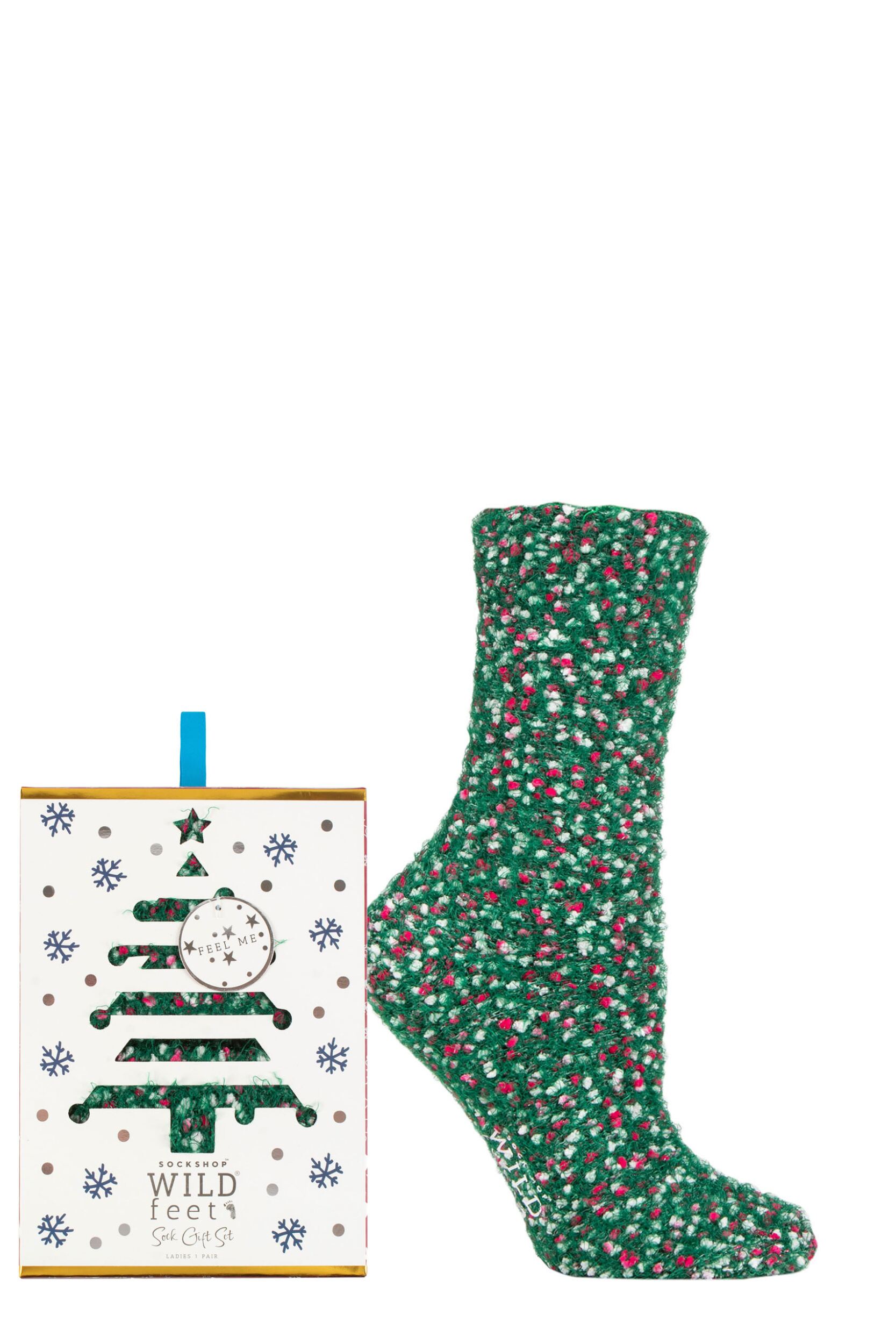 WILDFEET 1PK Gift Boxed Christmas Popcorn Bed Socks-Womens 4-8