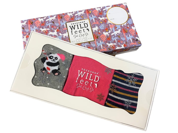 WILDFEET 3Pk Christmas Gift Boxed Novelty Cotton Socks- Womens 4-8