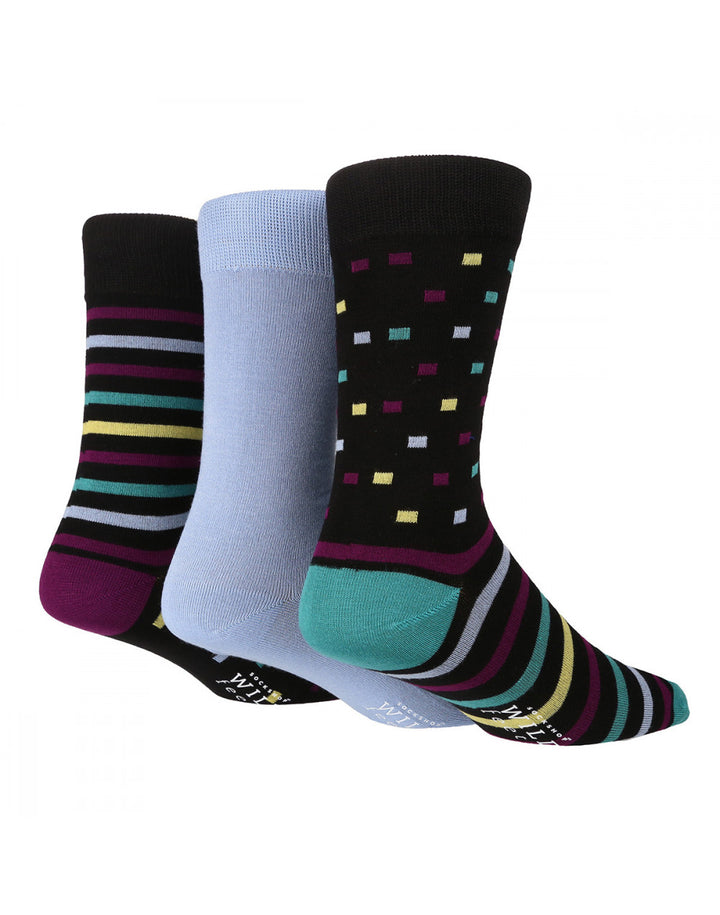 WILDFEET 3PK Bamboo Jacquard Stripe Socks- Mens 7-11