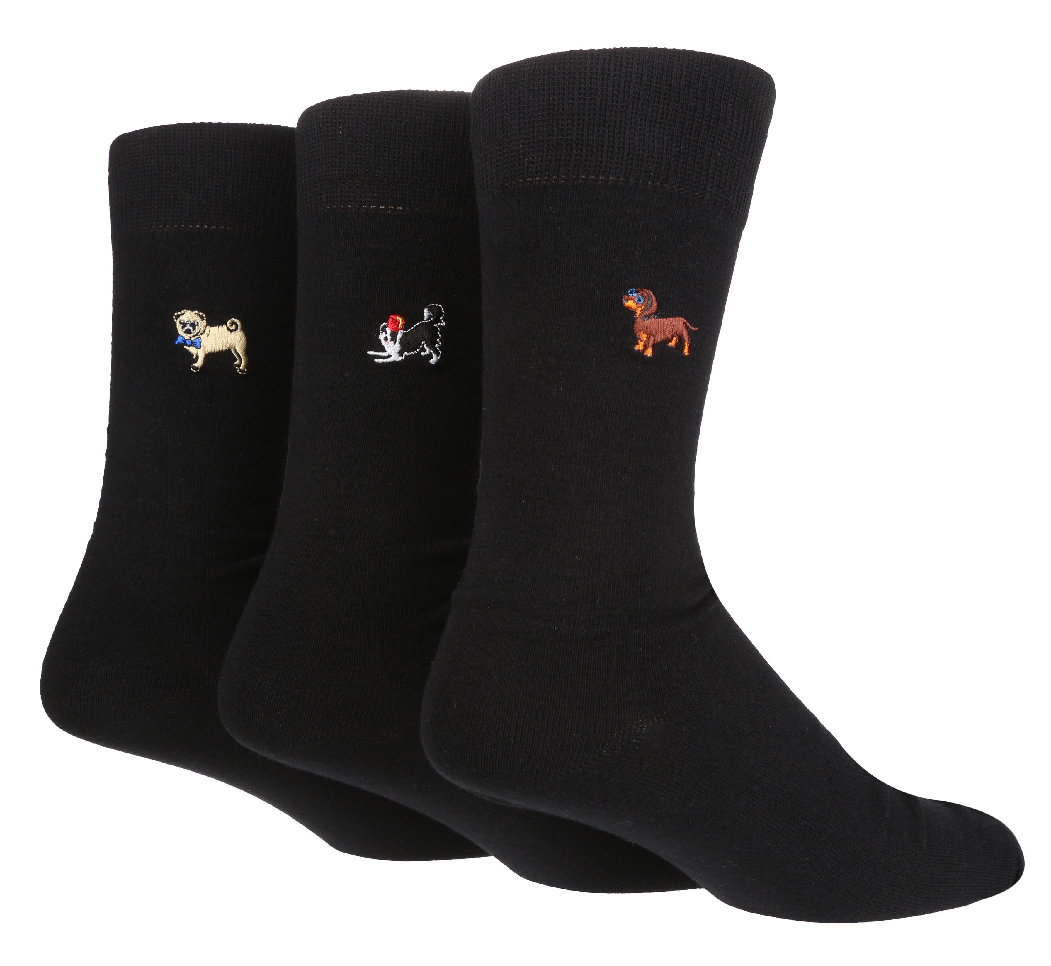 WILDFEET 3pk Embroided Cotton Novelty Crew - Mens 7-11