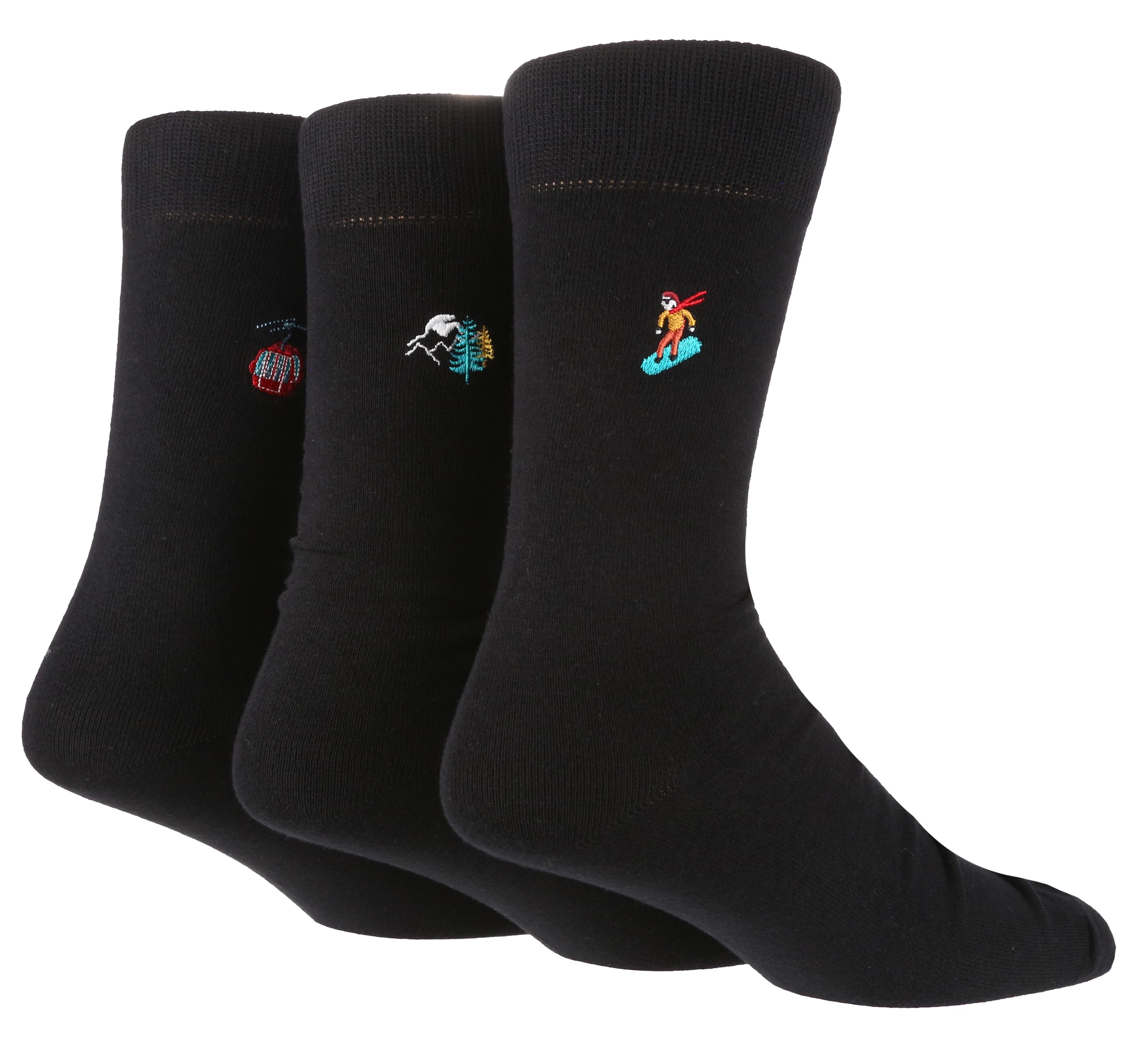 WILDFEET 3pk Embroided Cotton Novelty Crew - Mens 7-11