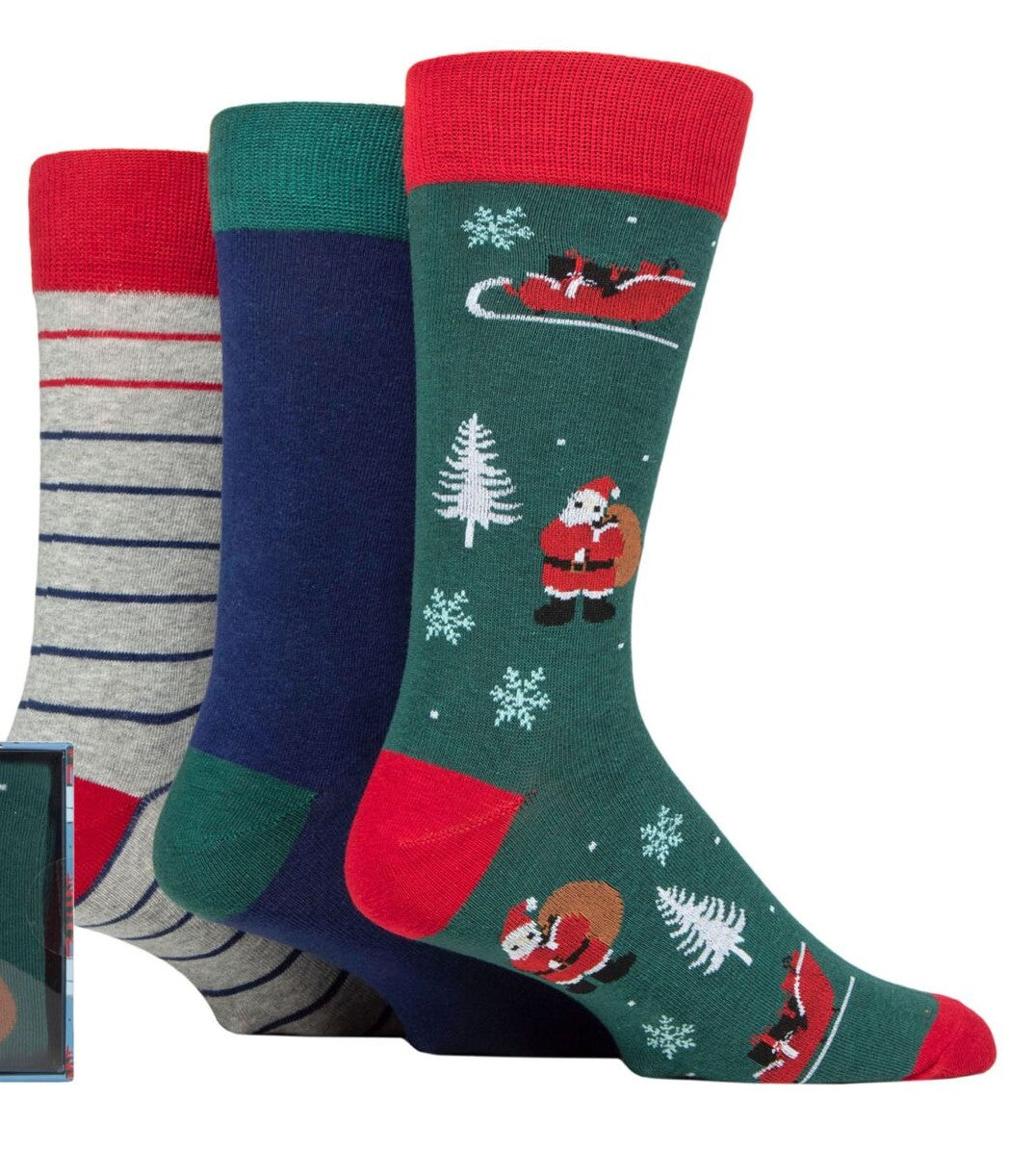 WILDFEET 3PK  Christmas Novelty Cotton Socks - Mens 7-11