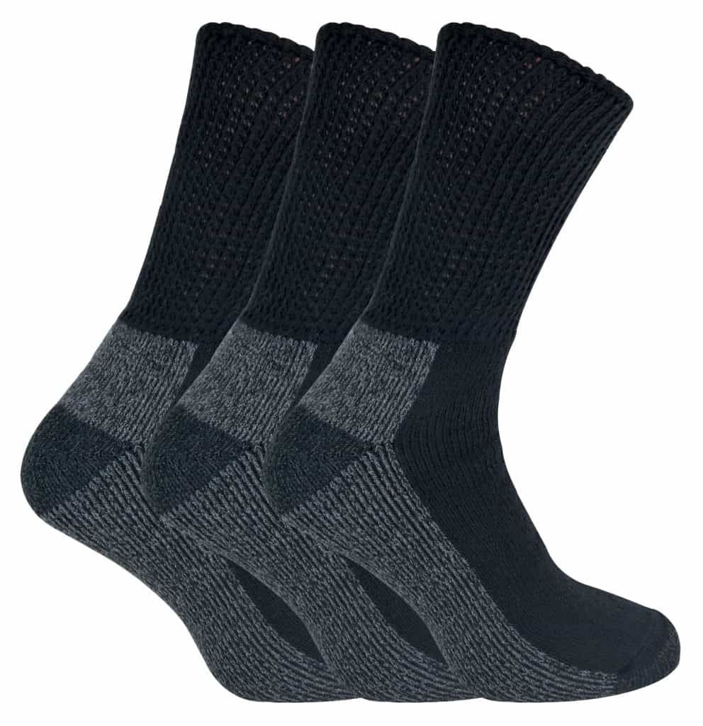 Bonjour - 6 paia di calzini da uomo in cotone non elastico per gambe gonfie e diabetici, top a nido d'ape progettato per piedi larghi e problematici, Nero , 6-11 Bonjour - 6 paia di calzini da uomo in cotone non elastico per gambe gonfie e diabetici, top a nido d'ape progettato per piedi larghi e problematici, Nero , 6-11