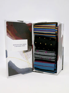 THOUGHT 4PK Alexandar  Stripe & Spot Bamboo Socks Gift Box- Mens 7-11