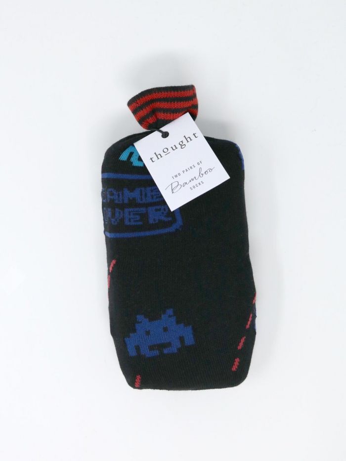 THOUGHT 2Pk Retro Arcade Bamboo Socks in a Bag -Mens 7-11