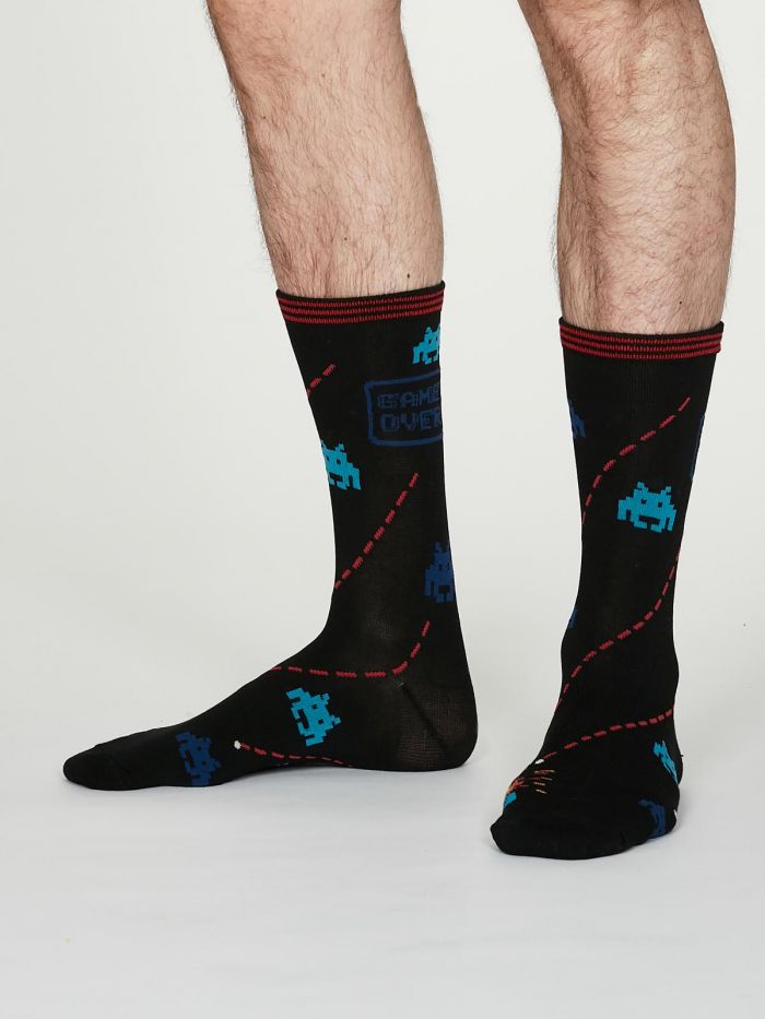 THOUGHT 2Pk Retro Arcade Bamboo Socks in a Bag -Mens 7-11