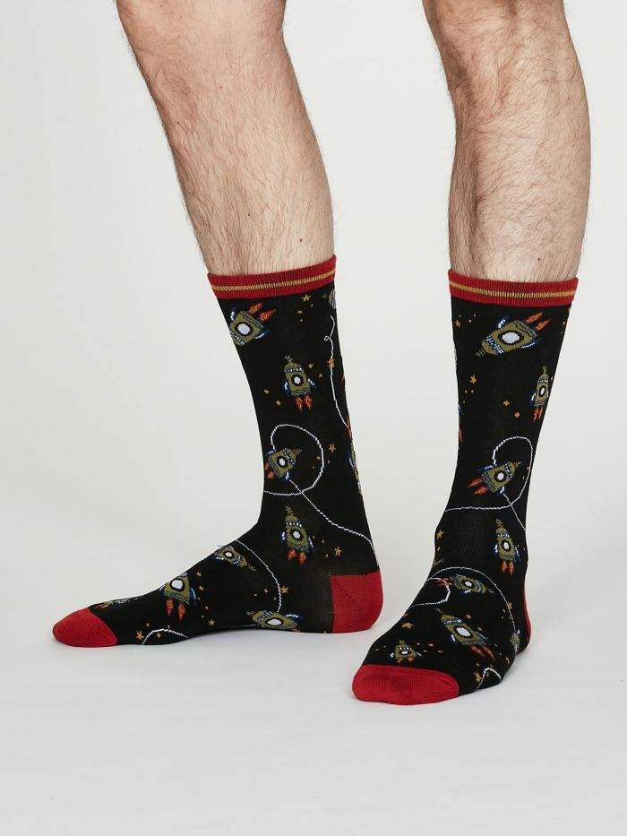 THOUGHT 1Pk Cosmos Rocket Space Bamboo Socks-Mens 7-11