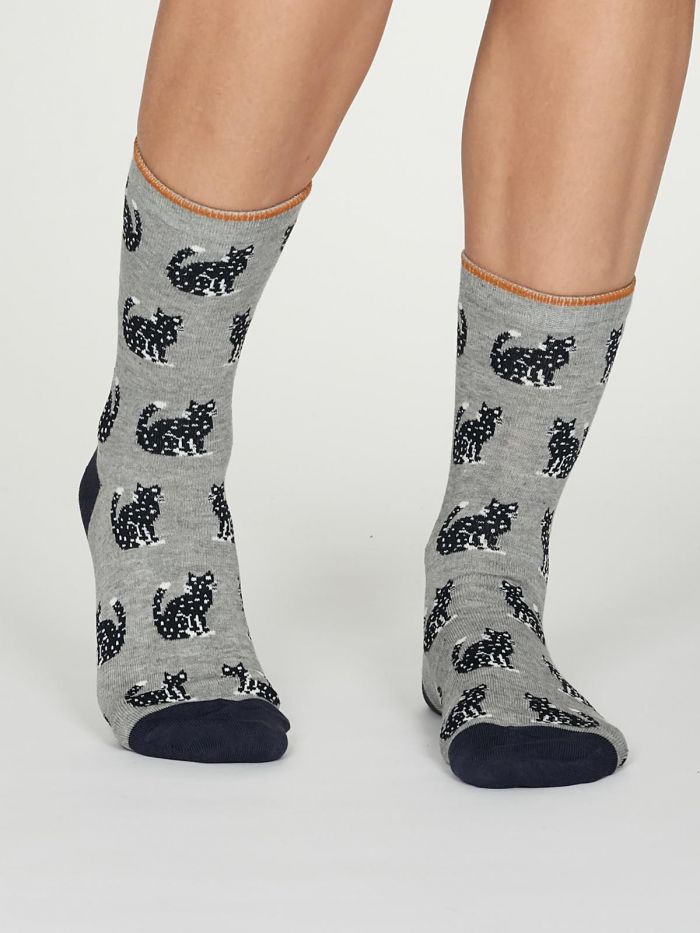 THOUGHT 1Pk Kitty Cat Bamboo Socks-Womens